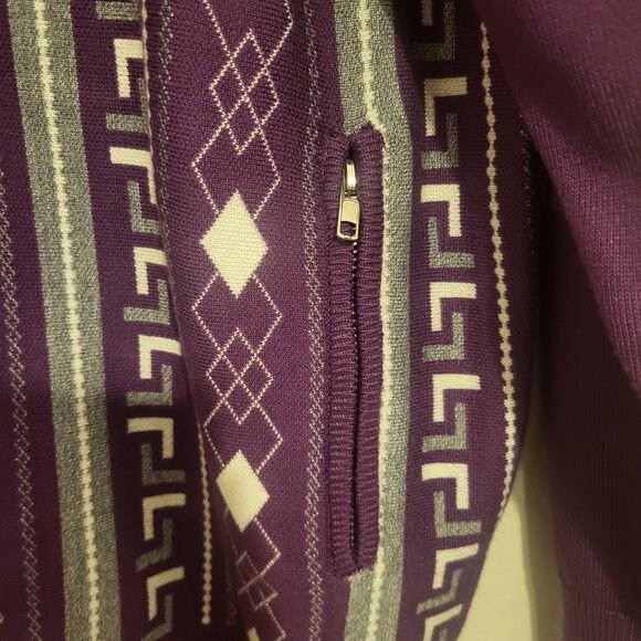 Luxton Full Zip Purple Gray Geometric Elbow Patch Sweater Pockets Mens Large NWT - Picture 11 of 11